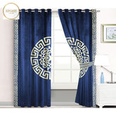2 Pieces Premium splendid velvet curtain Panels & 2 Belts (Navy/White)